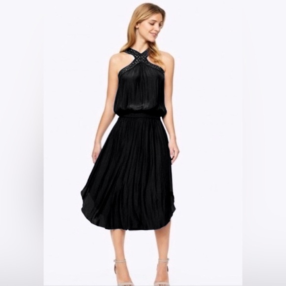 Ramy Brook Autumn Studded Cross Neck Dress Black - Picture 2 of 9